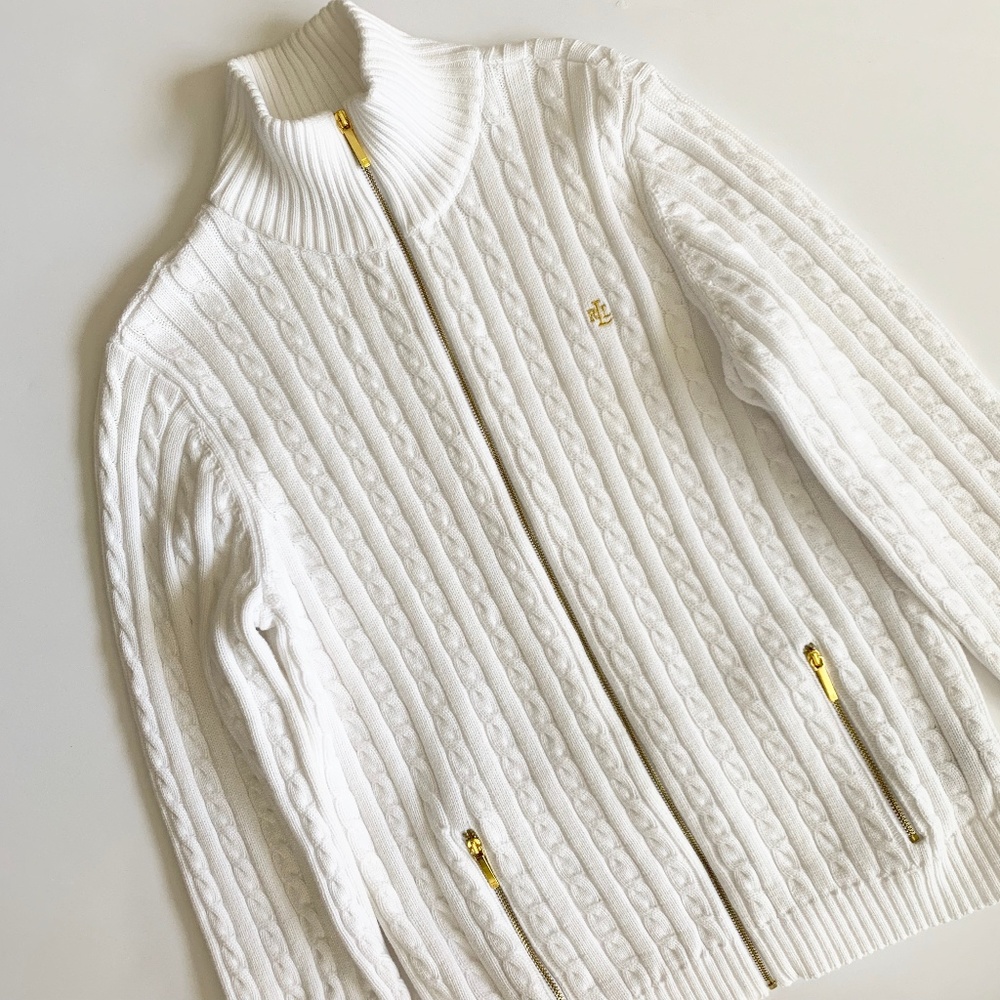 Lauren Ralph Lauren Cable Knit Zip Up Sweater